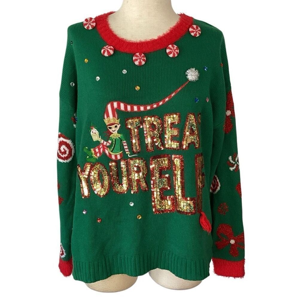Holiday Time Treat Your Elf Ugly Christmas Sweater Women’s L 12/14